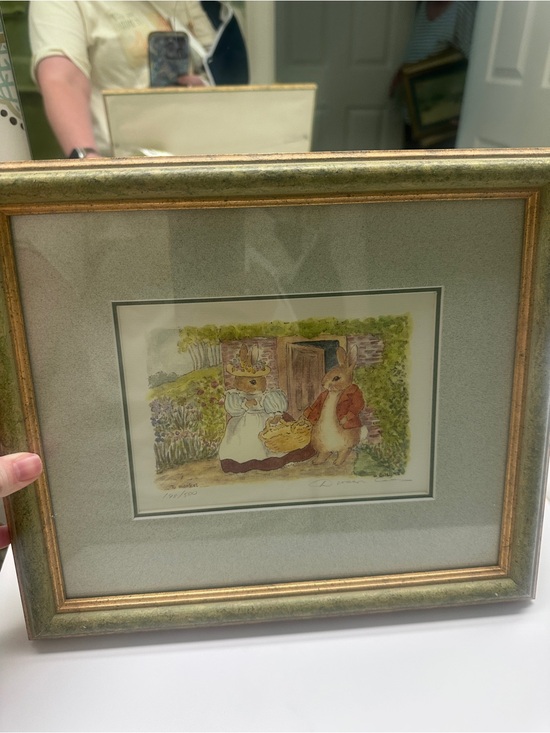 None Other - Framed Bunny Illustration Print in Soft Pastels